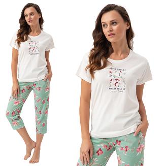 Piżama damska LUNA kod 641 kremowa pistacjowa w kwiaty