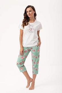 Piżama damska LUNA kod 641 kremowa pistacjowa w kwiaty