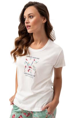 Piżama damska LUNA kod 641 kremowa pistacjowa w kwiaty