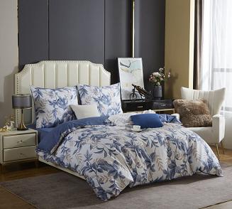 Biała Pościel w Liście Satyna Bawełniana 160x200 Y014