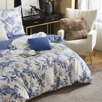 Biała Pościel w Liście Satyna Bawełniana 160x200 Y014