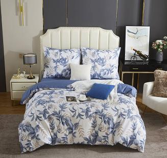 Biała Pościel w Liście Satyna Bawełniana 160x200 Y014