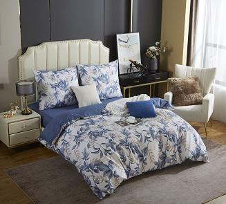 Biała Pościel w Liście Satyna Bawełniana 160x200 Y014