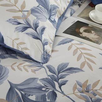 Biała Pościel w Liście Satyna Bawełniana 160x200 Y014