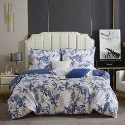 Biała Pościel w Liście Satyna Bawełniana 160x200 Y014