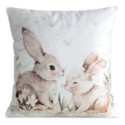 Poszewka dekoracyjna WIOSNA 45x45 Eurofirany biała szara pudrowa dwa bawiące się zajączki