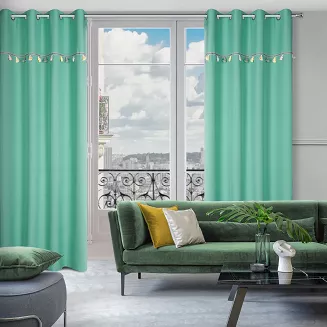 Zasłona gotowa na przelotkach KIDS 140x250 Eurofirany miętowa z trójwymiarowymi słonikami