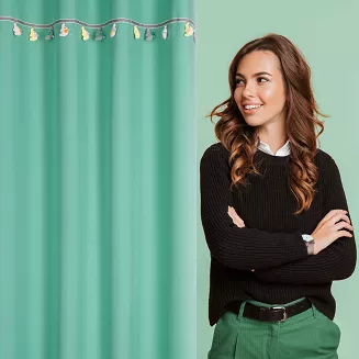 Zasłona gotowa na przelotkach KIDS 140x250 Eurofirany miętowa z trójwymiarowymi słonikami