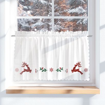 Zazdrostka świąteczna JELONKI KRATA PATCHWORK 100x40 biała czerwona