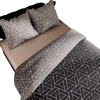 Komplet pościeli z bawełny satynowej ZEFIRA 160x200 czarna szara nowoczesna geometria