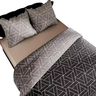 Komplet pościeli z bawełny satynowej ZEFIRA 160x200 czarna szara nowoczesna geometria