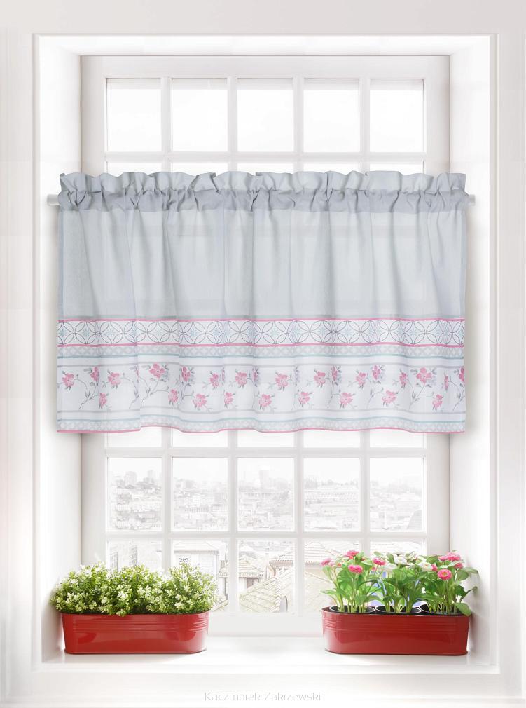 Firana gotowa zazdrostka VILLAGE 60x150 szara w kwiaty