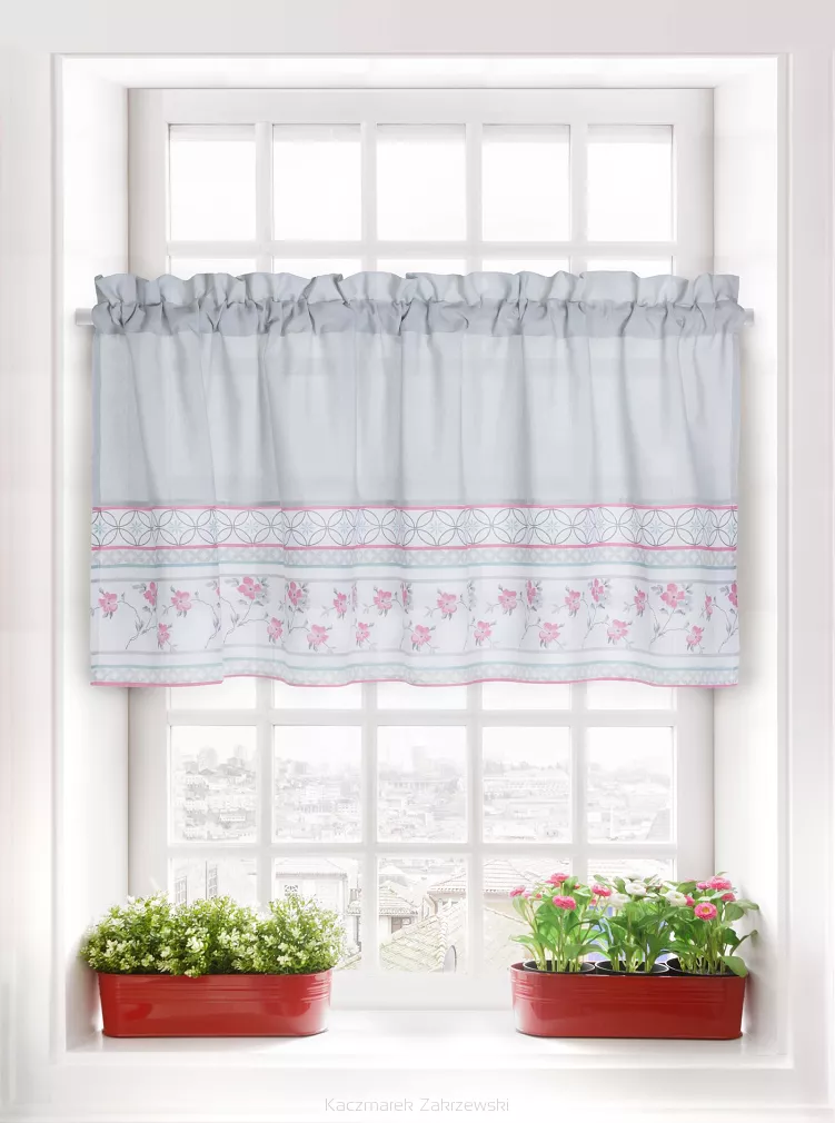 Firana gotowa zazdrostka VILLAGE 60x150 szara w kwiaty