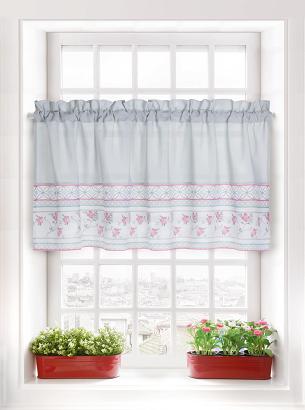 Firana gotowa zazdrostka VILLAGE 60x150 szara w kwiaty