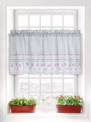 Firana gotowa zazdrostka VILLAGE 60x150 szara w kwiaty