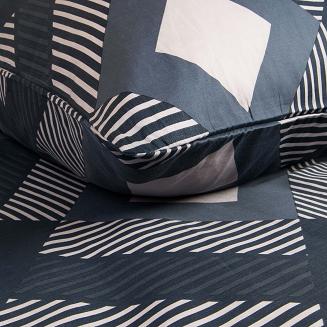 Pościel satyna bawełniana SATYNLOVE 160x200 granatowa kremowa geomatryczny wzór