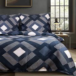 Pościel satyna bawełniana SATYNLOVE 160x200 granatowa kremowa geomatryczny wzór
