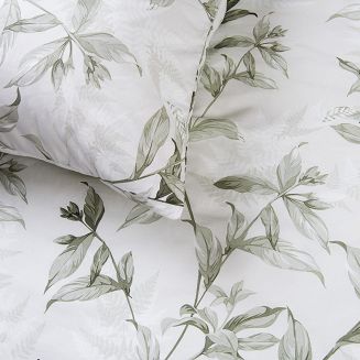 Pościel bawełniana COTTONLOVE 160x200 jasnozielona w zielone liście i kwiaty