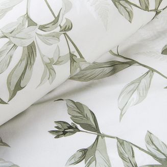 Pościel bawełniana COTTONLOVE 160x200 jasnozielona w zielone liście i kwiaty