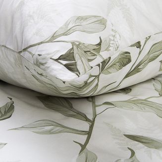 Pościel bawełniana COTTONLOVE 160x200 jasnozielona w zielone liście i kwiaty