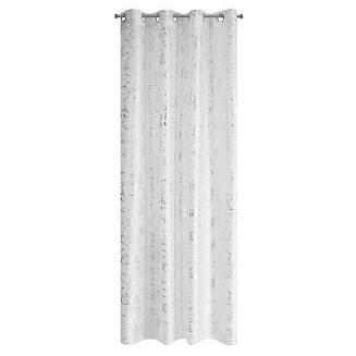 Firana gotowa na taśmie FEZA 140x300 Eurofirany biała / srebrna kwiatowy nadruk