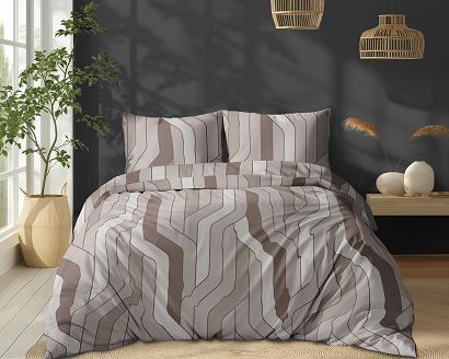 Pościel bawełniana 160x200 Detexpol beżowa podłużna geometria