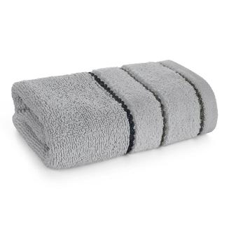 Ręcznik bawełniany z welurową bordiurą w ozdobne paseczki NEL 70x140 Eurofirany srebrny