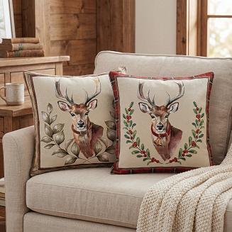 Poszewka dekoracyjna gobelin 45x45 Eurofirany naturalna brązowa jeleń