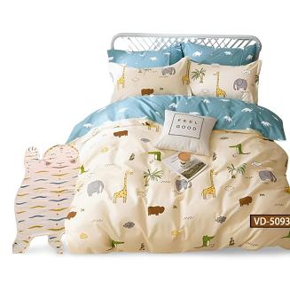 Pościel dla dzieci 160x200 beżowa turkusowa kolorowe wesołe zoo dinozaury