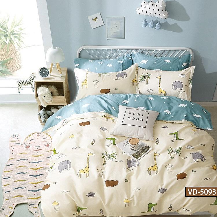 Pościel dla dzieci 160x200 beżowa turkusowa kolorowe wesołe zoo dinozaury