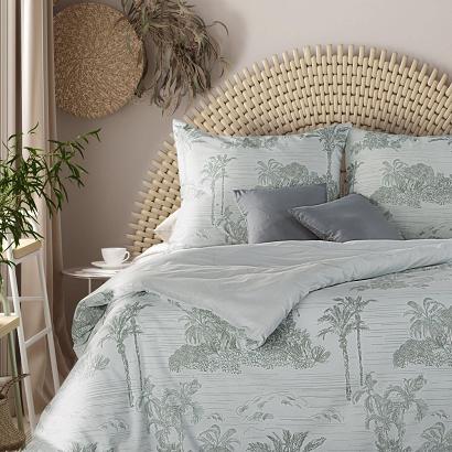 Pościel bawełniana MONTE-5 Terra Collection 200x220 Eurofirany biała stalowa egzotyczne rośliny palm
