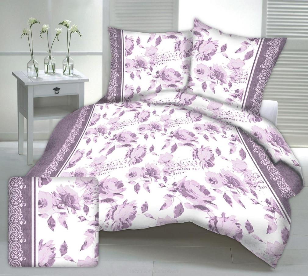 Pościel z kory I 160x200 wzór kwiaty z koronką wrzosowe