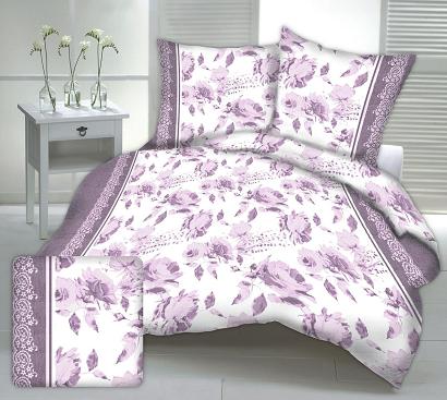 Pościel z kory I 160x200 wzór kwiaty z koronką wrzosowe