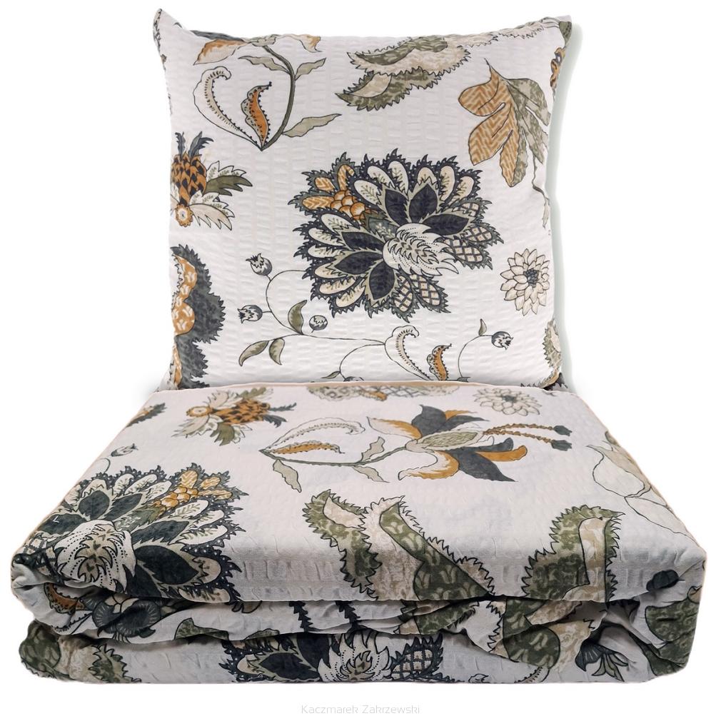 Pościel z kory 200x220 kwiatowe ornamenty na kremowym tle