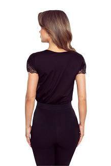 Bluzka damska z delikatną koronką przy dekolcie i rękawkach Zindila czarna