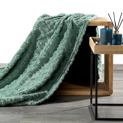 Koc narzuta WARKOCZ 150x200 Design91 miętowy z ozdobnym warkoczem