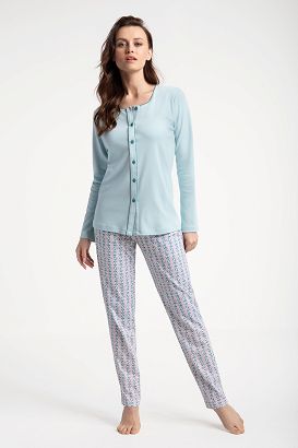 Piżama damska LUNA kod 599 miętowa / spodnie geometryczny druczek