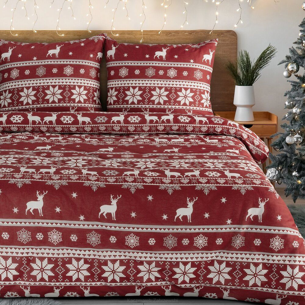 Komplet pościeli świąteczny POS 140x200 Eurofirany czerwony