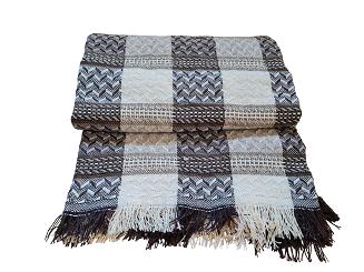 Narzuta dekoracyjna tkana 170x205 brązowa taupe ekri krata