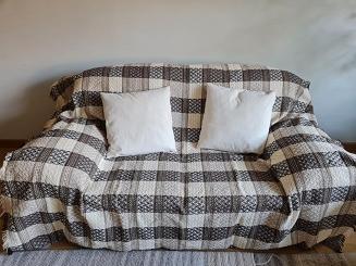 Narzuta dekoracyjna tkana 170x205 brązowa taupe ekri krata