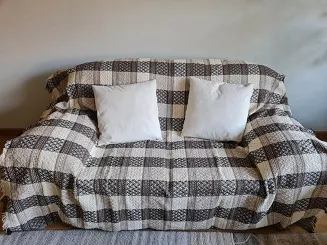 Narzuta dekoracyjna tkana 170x205 brązowa taupe ekri krata