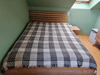 Narzuta dekoracyjna tkana 170x205 brązowa taupe ekri krata