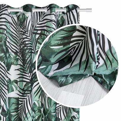 Zasłona gotowa na przelotkach JUNGLE 140x250 biała zielona czarna tropikalne liście