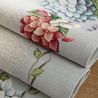 Obrus dekoracyjny gobelin 40x100 Eurofirany popielaty w kwitnące hortensję