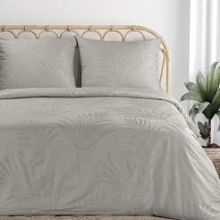 Pościel satynowa NATALIE 220x200 Eurofirany szarobeżowa żakardowa w liście