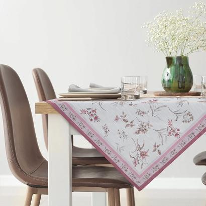 Obrus dekoracyjny serweta nakładka SUMMER6 90x90 Eurofirany naturalny wrzosowy różowy w kwiaty