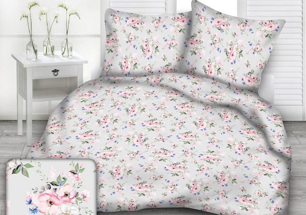 Pościel z kory 140x200 wzór polne róże na szarym tle