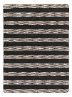 Koc bawełniano-akrylowy 150x200 beżowy czarny w pasy zygzaki