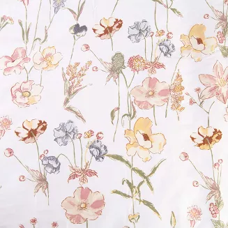 Pościel satyna bawełniana SATYNLOVE 220x200 beżowe kremowe kwiaty na białym tle