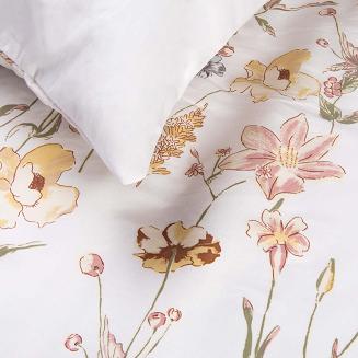 Pościel satyna bawełniana SATYNLOVE 220x200 beżowe kremowe kwiaty na białym tle